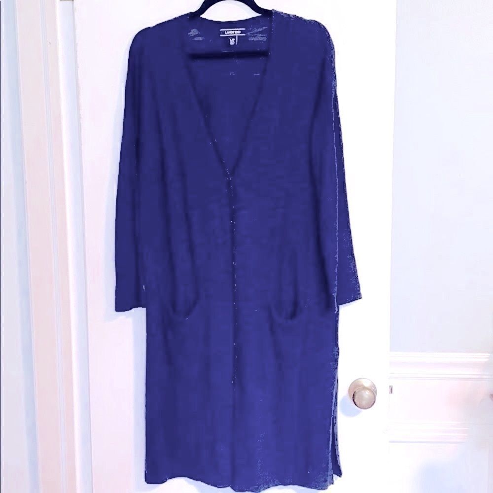 Lands End navy long cardigan sweater with pockets
